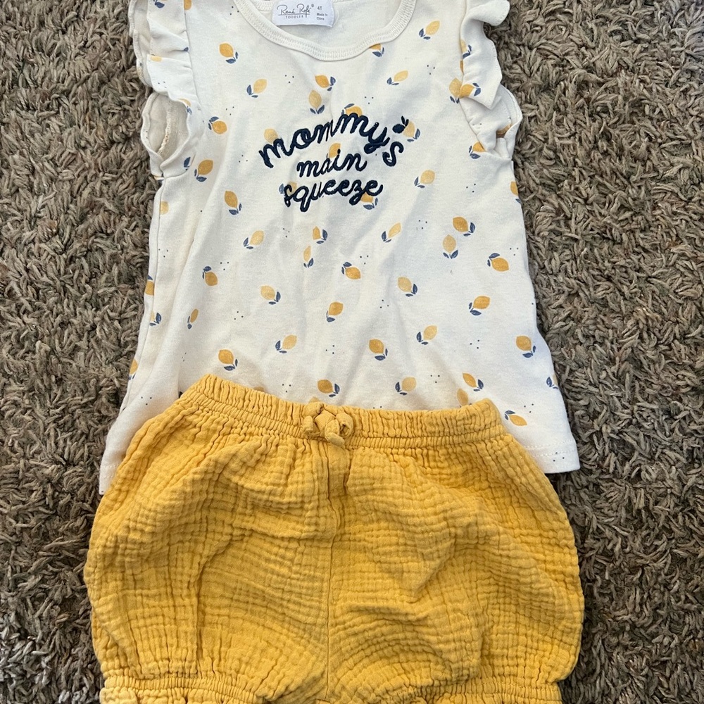 Cute Lemon Print Top and Yellow Shorts Set